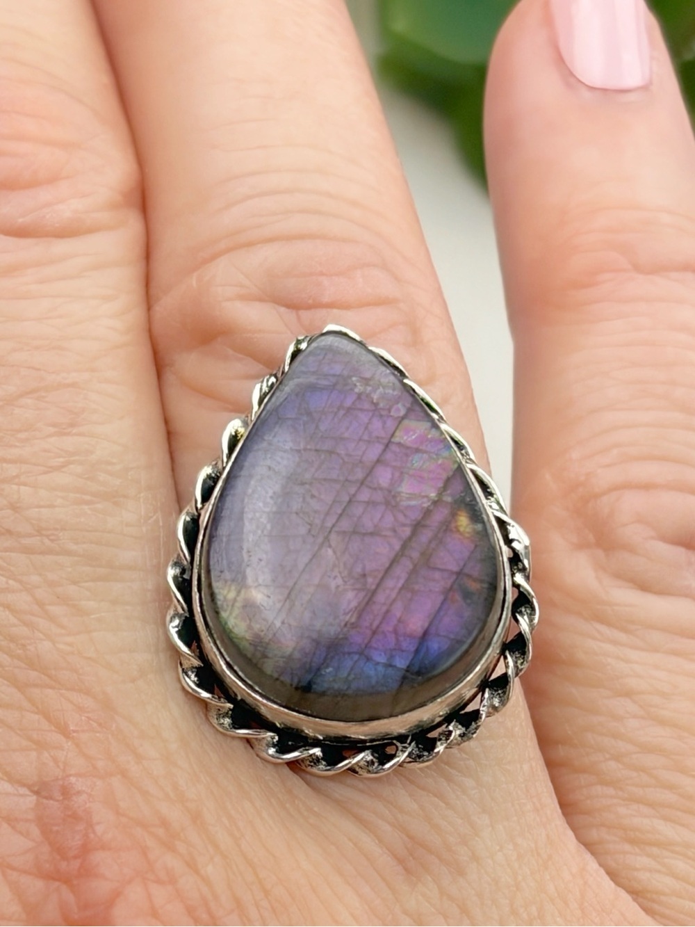 Purple Labradorite Ring Size 6.25 6 1/4 Vintage Bobo Style Sterling Silver 925